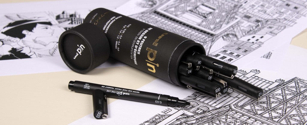 UNI Pin “the tube” Fine Linersæt i fin gaveæske med 9 stk