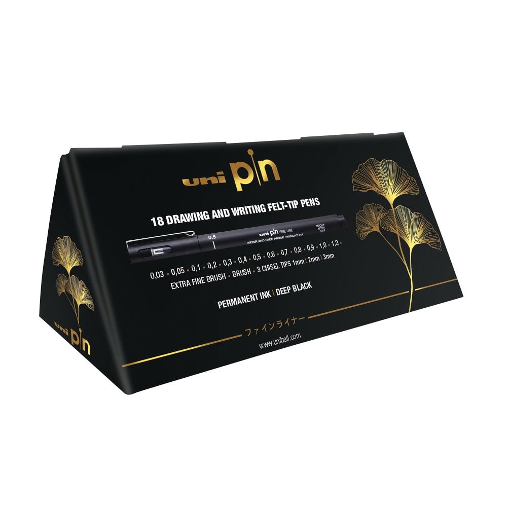 UNI Pin “The full black box” Fine Linersæt i fin gaveæske med 18 stk